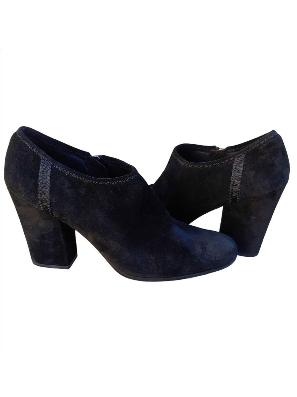 PRADA Black Suede Block Heel Ankle Booties Women's Size US 9 EURO 40 - Picture 3 of 17